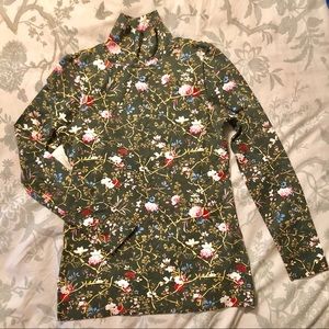 Zara green floral mock t-neck